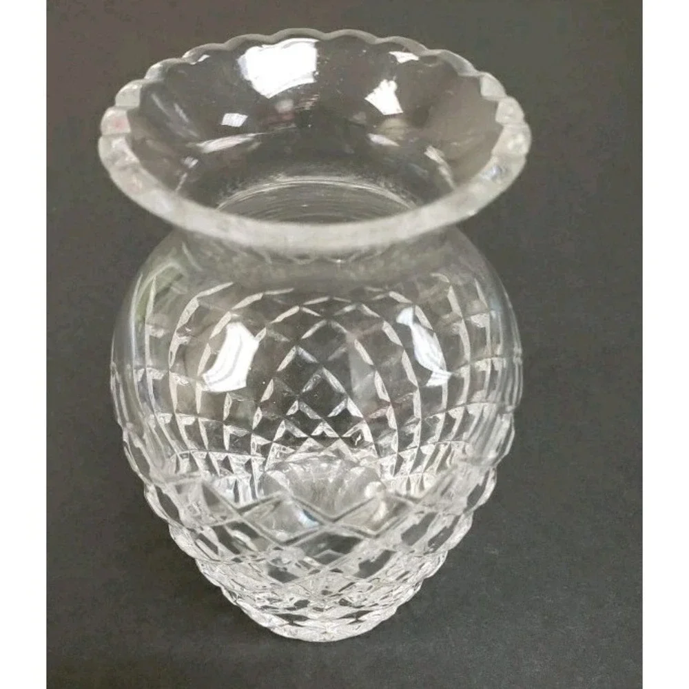 Vintage Twos Company Cut Crystal Mini Bud Vase Scalloped Rim 4.75
